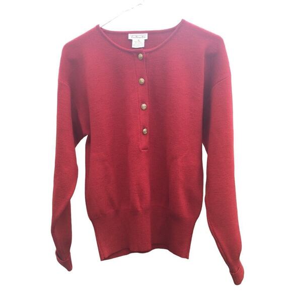 Talbots wool sweater womens M gold button old money red classic academia preppy - Picture 1 of 11